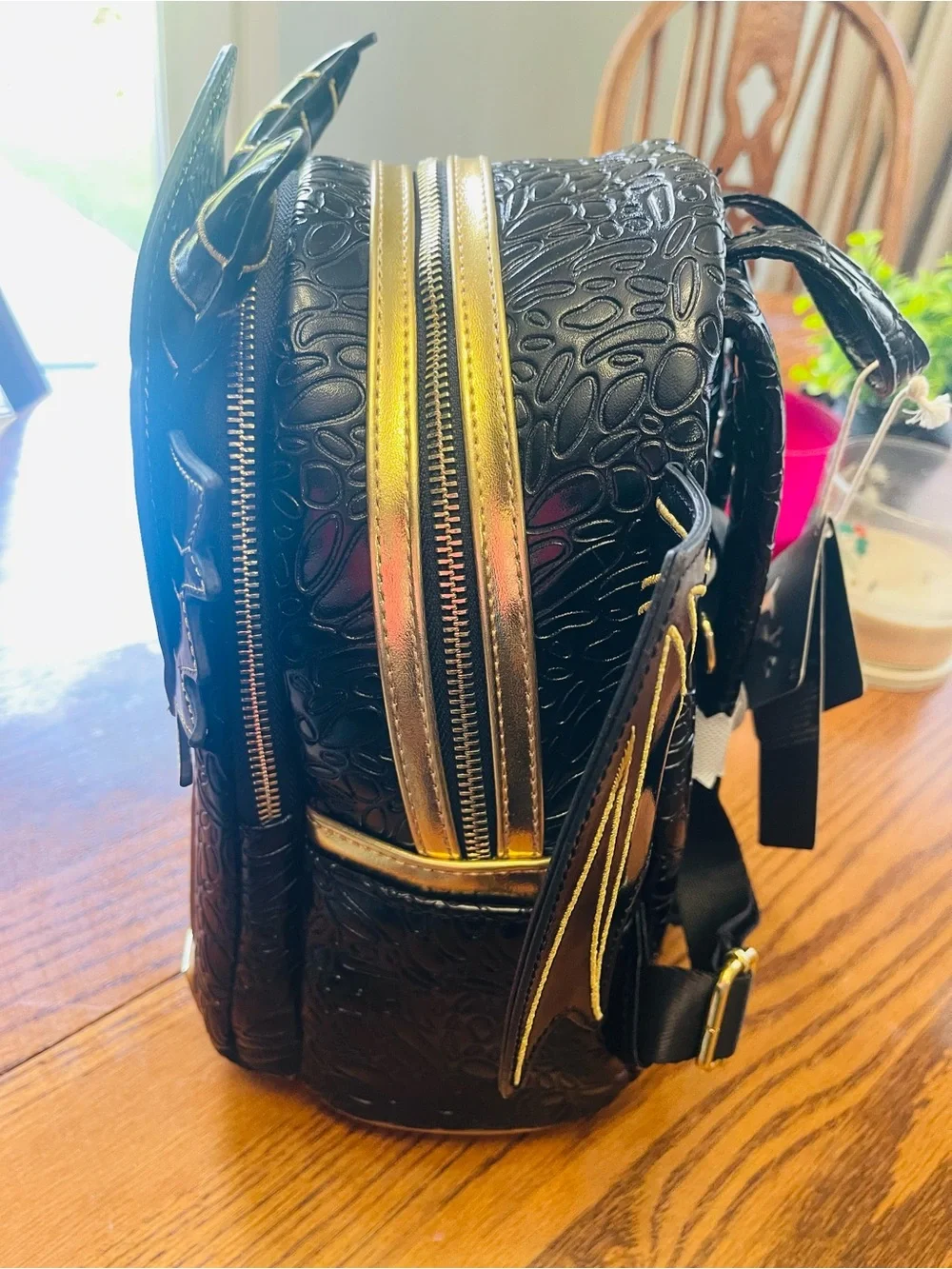 Loungefly Black and Gold Dragon Mini Backpack NWT